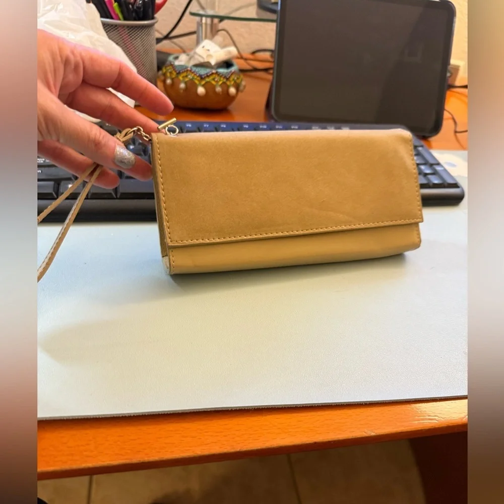 Nina Ricci Leather Beige/Taupe Wristlet Clutch